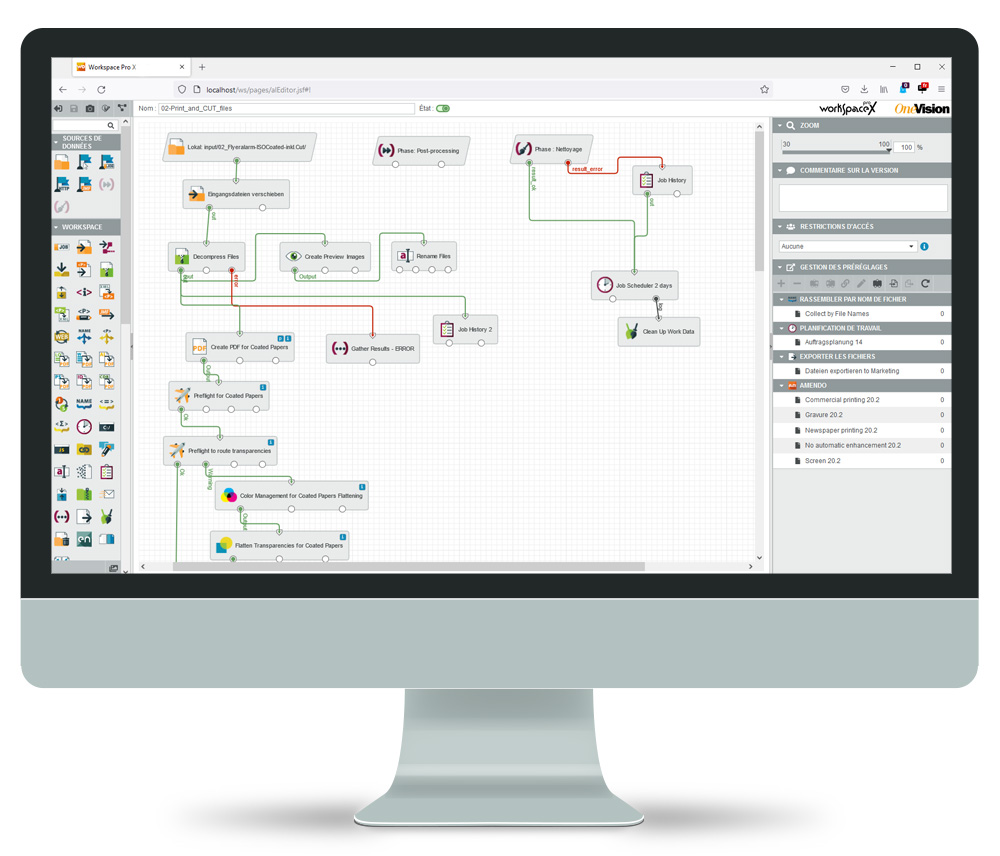 PAO avec OneVision Software Interface utilisateur