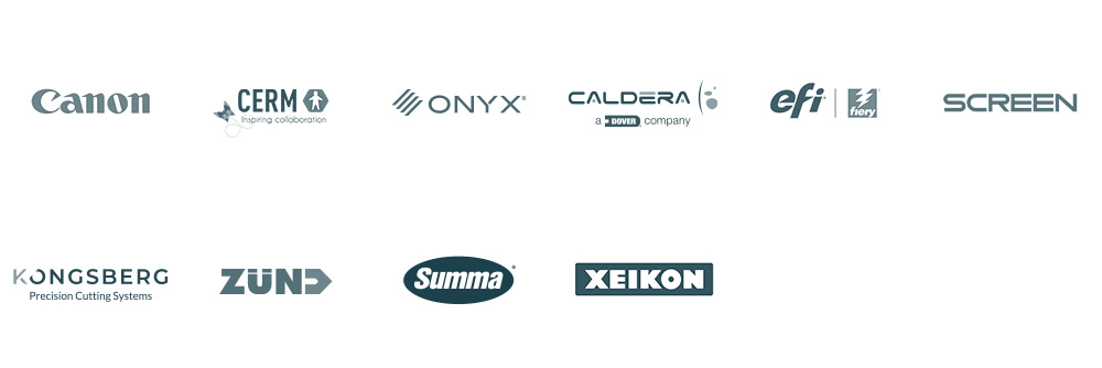 automated label printing software - OneVision Partner: Canon, Cerm, Onyx, Caldera, EFI, Screen, Kongsberg, Zünd, Summa